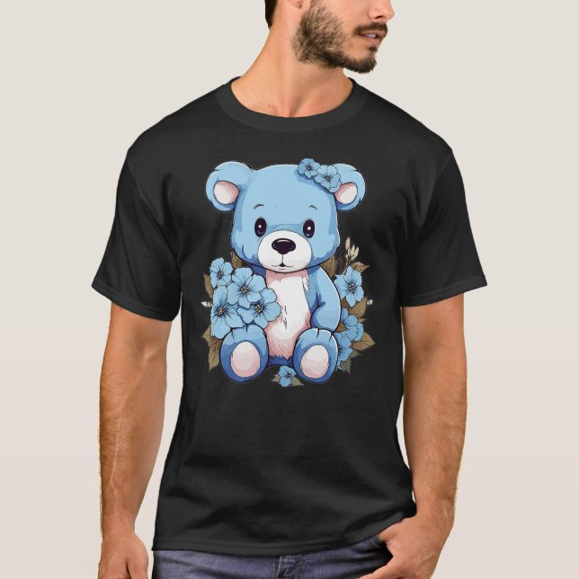 Cute Teddy Bear With Flowers I Teddy Bear T-Shirt (Front)