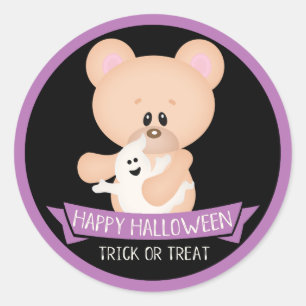 Cute Teddy Bear with Ghost - Halloween Classic Round Sticker