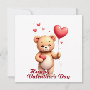 Cute Teddy Bear with Heart – Happy Valentine’s Day Card