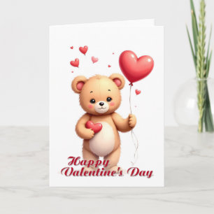 Cute Teddy Bear with Heart – Happy Valentine’s Day Card