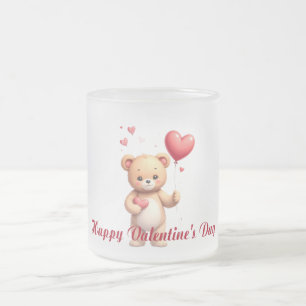 Cute Teddy Bear with Heart – Happy Valentine’s Day Frosted Glass Coffee Mug