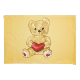 Cute Teddy Bear With Heart Yellow For Girl Pillowcase