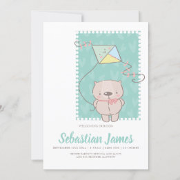 Cute Teddy Bear With Kite New Baby Announcement