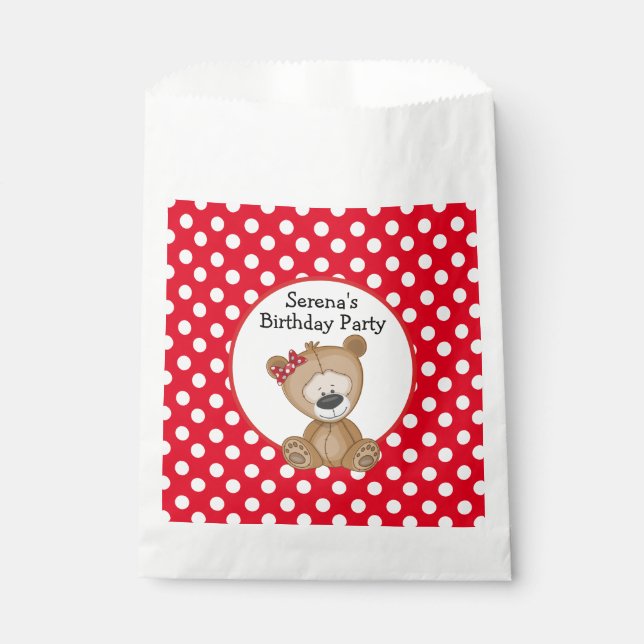 Cute Teddy Bear with Polka Dots Birthday Favour Bags (Front)