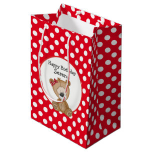 Cute Teddy Bear with Polka Dots Birthday Medium Gift Bag