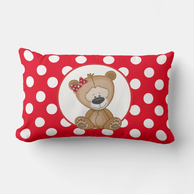 Cute Teddy Bear with Polka Dots Lumbar Cushion (Front)