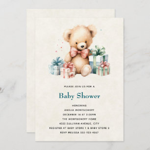 Cute Teddy Bear with Presents Baby Shower Invitation