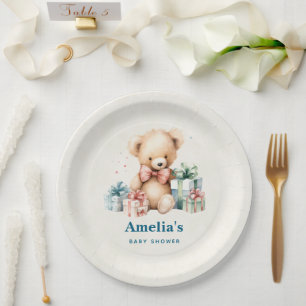 Cute Teddy Bear with Presents Baby Shower Paper Plate