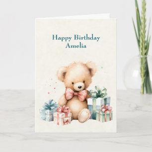 Cute Teddy Bear with Presents Birthday Card