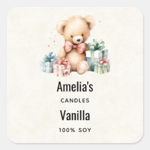 Cute Teddy Bear with Presents Candle Business Square Sticker