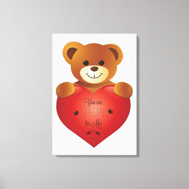 Cute Teddy Bear with red Heart love  Canvas Print (Front)