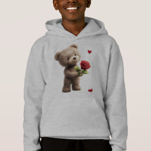 Cute Teddy Bear with Rose Kids Hoodie  