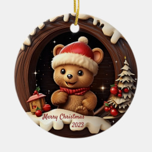 Cute Teddy Bear with Santa Hat  Ceramic Tree Decoration