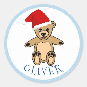 Cute Teddy Bear with Santa Hat Christmas Kid Classic Round Sticker