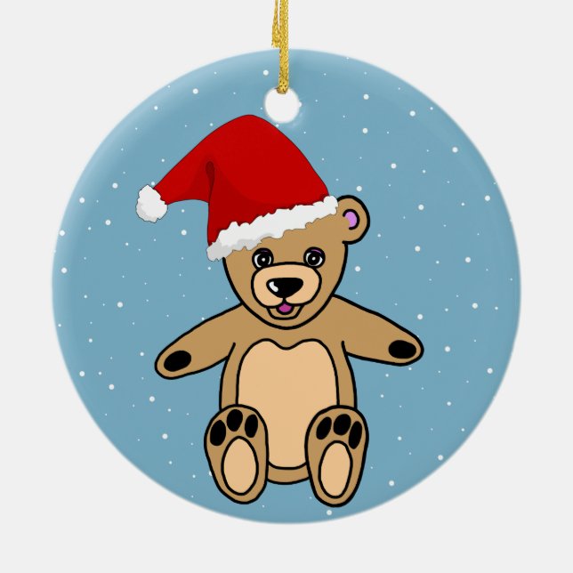 Cute Teddy Bear with Santa Hat Kids Ceramic Tree Decoration (Back)