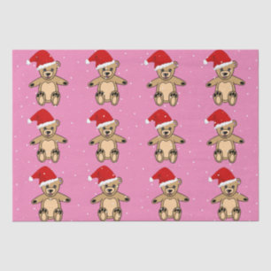 Cute Teddy Bear with Santa Hat Pink Christmas Tissue Paper