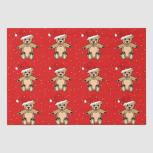 Cute Teddy Bear with Santa Hat Red Christmas Tissue Paper