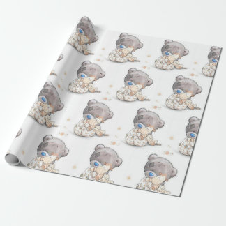Cute teddy bear with toy customizable wrapping paper