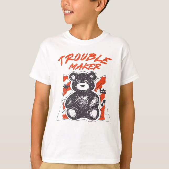 Cute Teddy Bear with 'Trouble Maker' T-Shirt (Front)