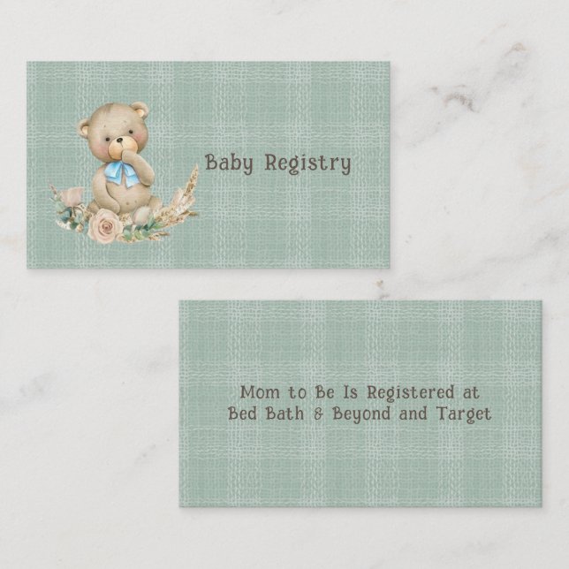 Cute Teddy Bear Wreath Baby Registry Business Card (Front/Back)