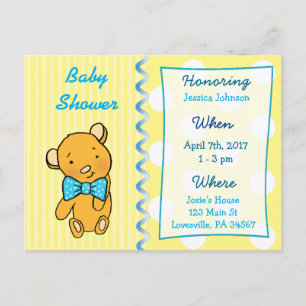 Cute Teddy Bear Yellow Baby Shower Invitation Postcard
