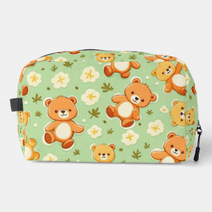 Cute teddy bears and leaves pattern green dopp kit