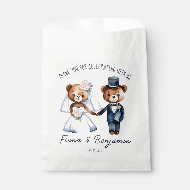 Cute teddy bears bridal couple wedding thank you favour bags (Front)