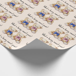 Cute Teddy Bears, Girl & Boy Twins Baby Shower  Wrapping Paper