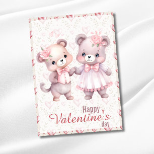 Cute Teddy Bears Happy Valentines Day Holiday Card