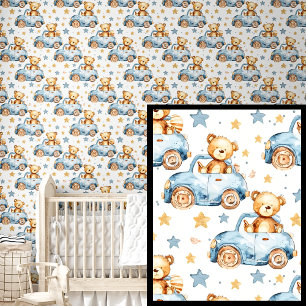 Cute Teddy Bears in Blue Cars Wallpaper