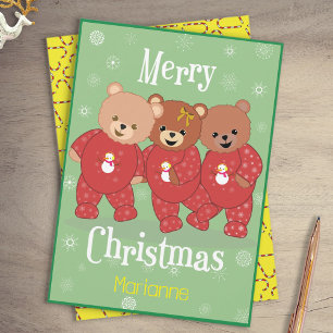 Cute Teddy Bears in Christmas Pyjamas Christmas  Holiday Card