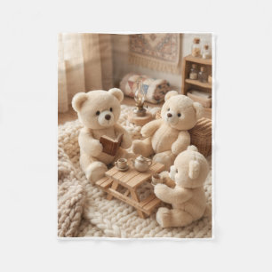 Cute Teddy Bears Playing In Cosy Room Toys Fleece Blanket