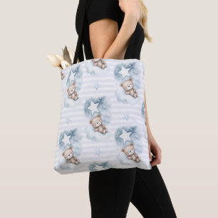 CUTE TEDDY BEARS SLEEPING ON BLUE CLOUDS TOTE BAG