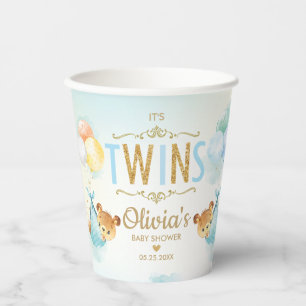 Cute Teddy Bears Twins Baby Boys Twin Baby Shower  Paper Cups