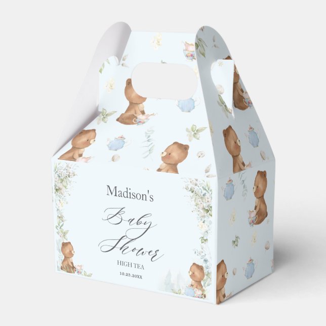 Cute Teddy Bears Twins Baby Shower High Tea Party Favour Box (Front Side)