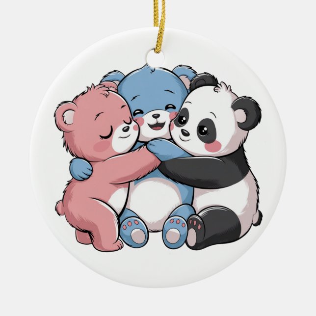 Cute Teddy Bears with Panda Ceramic Tree Decoration (Front)