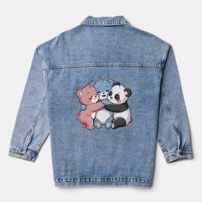 Cute Teddy Bears with Panda Denim Jacket (Back)