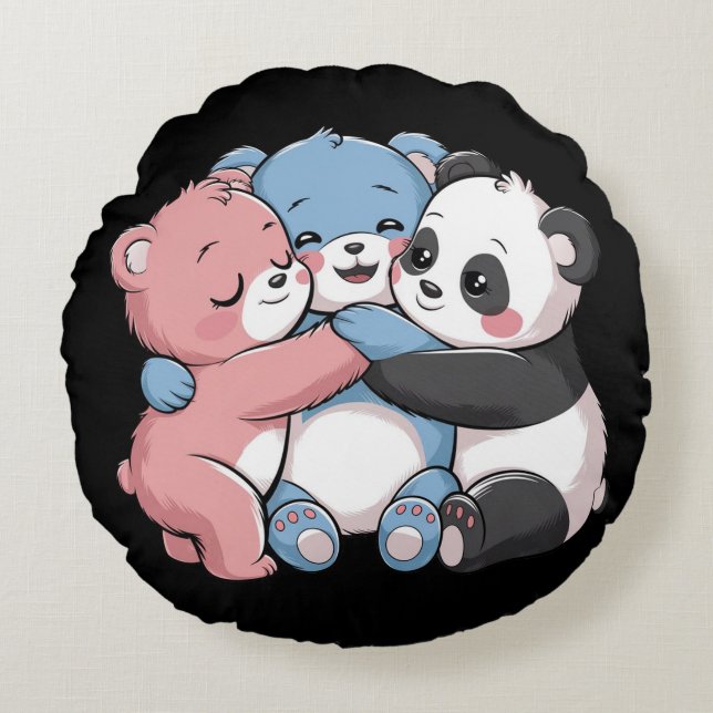 Cute Teddy Bears with Panda Round Cushion (Front)