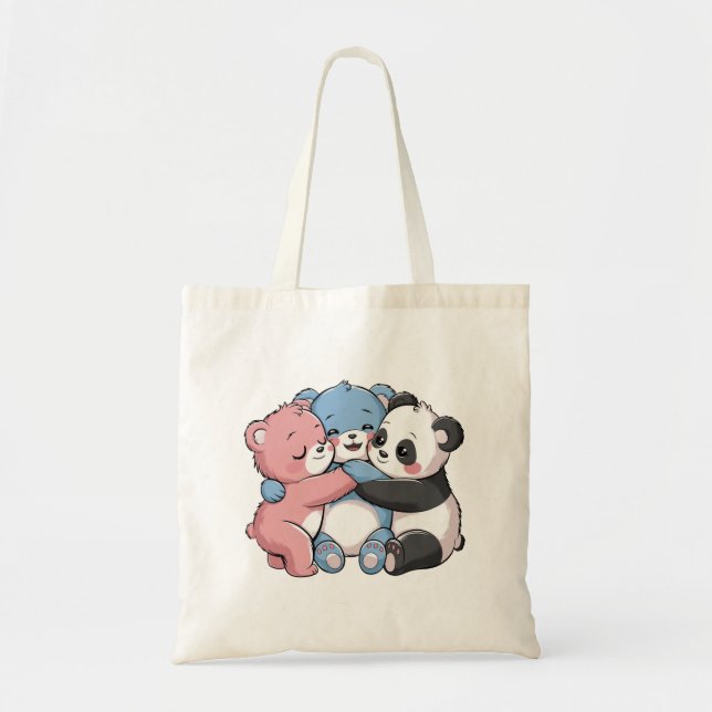 Cute Teddy Bears with Panda Tote Bag (Front)