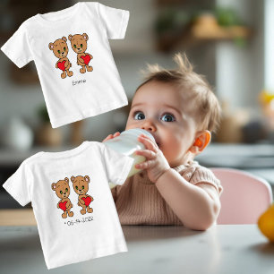 Cute teddy bears with red hearts, personalised baby T-Shirt