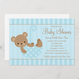 Cute Teddy   Blue Invitation