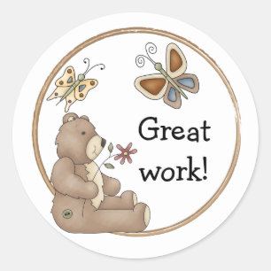 Cute teddy design border classic round sticker