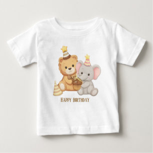 Cute Teddy & Elephant Birthday Toddler T-Shirt