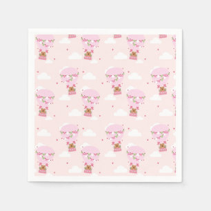 Cute Teddy Hot Air Balloon Pink Baby Shower Napkin