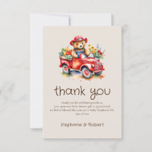 Cute Teddy Locally Grown Baby Shower Red Pickup Thank You Card