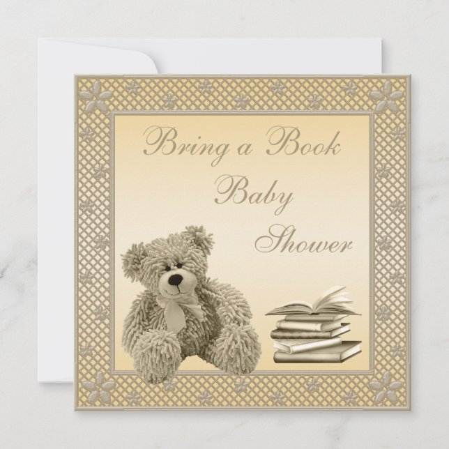 Cute Teddy Neutral Bring a Book Baby Shower Invitation (Front)
