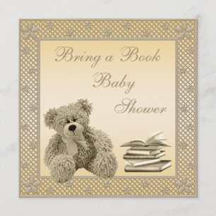 Cute Teddy Neutral Bring a Book Baby Shower Invitation