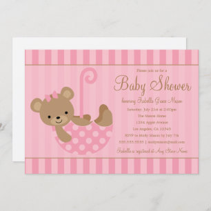 Cute Teddy   Pink Invitation