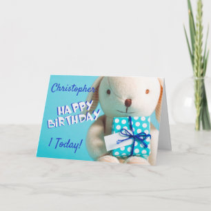 Cute Teddy Rabbit 1st Birthday Card