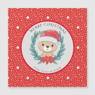 Cute Teddy Red and White Stars Merry Christmas
